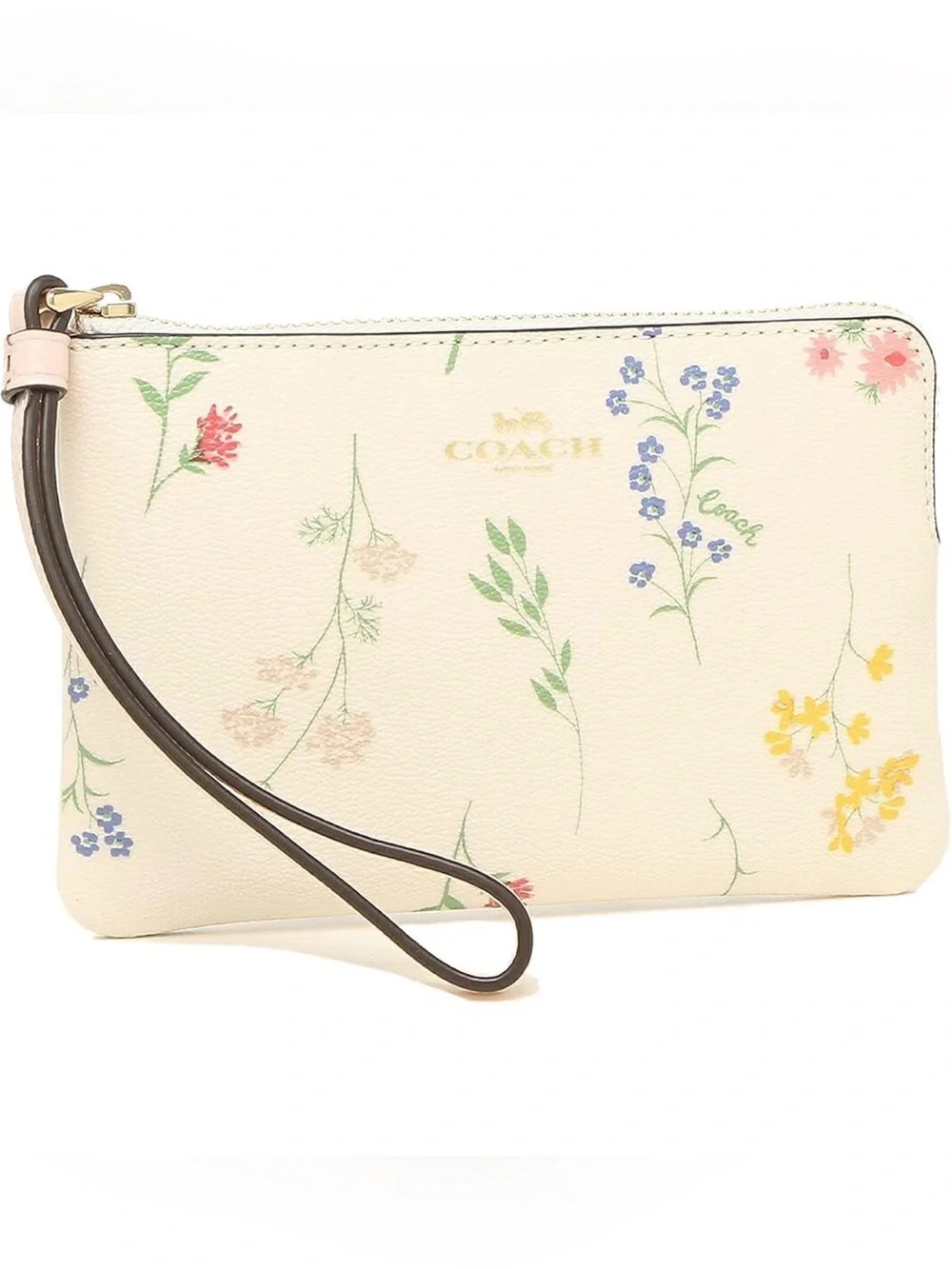 COACH Cream Floral Wristlet with Removable Strap